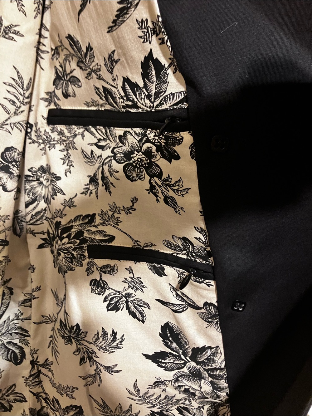 LONDON FOG Black Floral Toile Lined Trench Coat Double Breasted XL Dark Acadamia - Picture 8 of 12